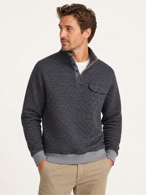 Faherty Brand Quilted Pullover Sweatshirt Gray Snap Neck Size M Cozy Casual